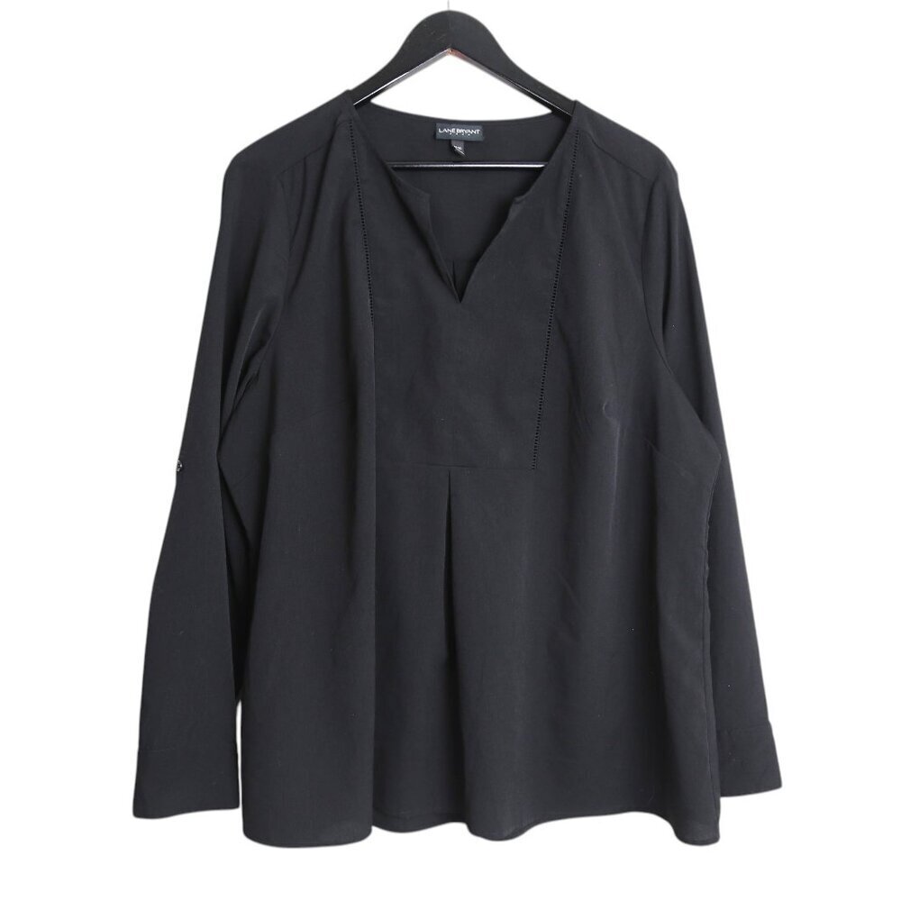 Lane Bryant V-neck Pleated Black Long Sleeve Tailored Blouse Plus Size 18/20
